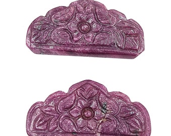Carved Ruby Gemstone Pair: Floral Design, Jewelry Making (126.00 carats)