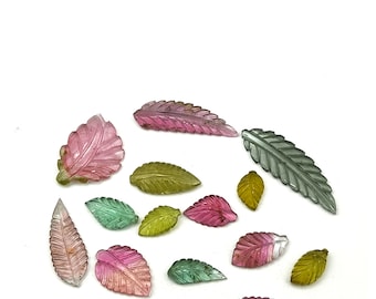 Esculturas de folhas de turmalina natural: lote para fabricação de joias com pedras preciosas