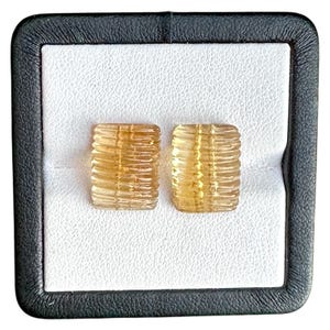 Natural Citrine Pair Cabochon, Yellow Quartz Matching Stones, Rectangle Ribbed Cut, Loose Gemstone Pair