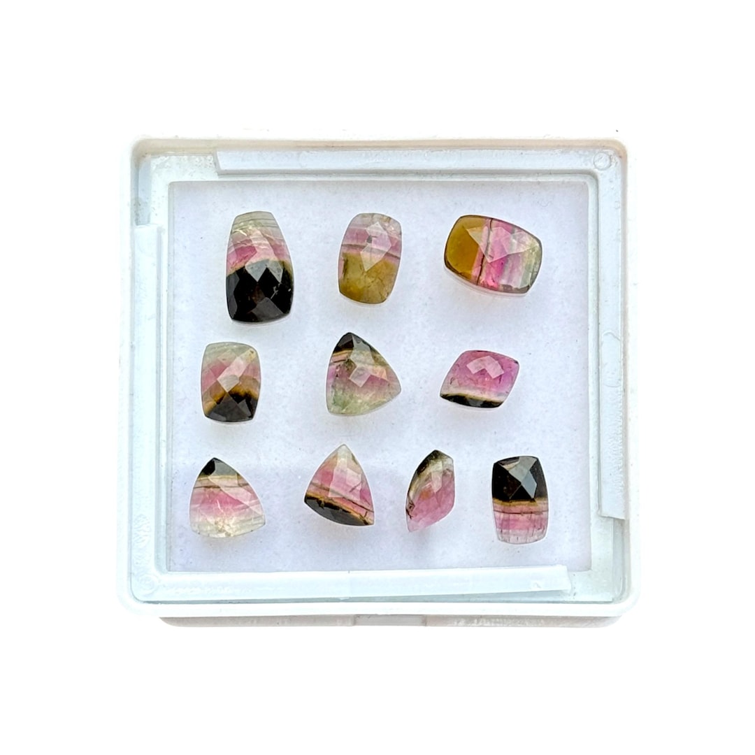 Natural Watermelon Tourmaline Rose Cut Fancy Shapes Lot, 10 Pcs Bi ...