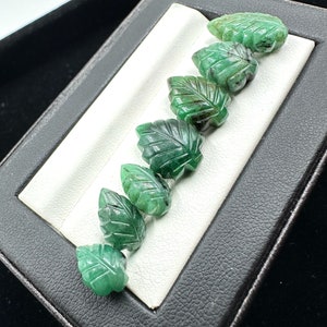 Natural Emerald Leaf Shape Gemstone, Natural Carved Emerald Leaf Carving Stone for Jewelry, Emerald Carved Gemstone, 7 Pcs Wholesale Lot