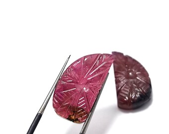 Geschnitztes Pink Turmalin Paar : 26.25 Karat Edelstein