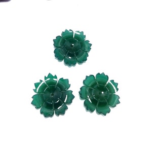 Green Onyx Flower Carvings: Gemstone Jewelry Making (3 pcs)