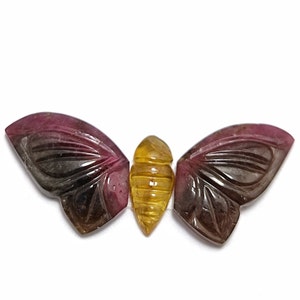 Hand Carved Bi-Color Tourmaline Butterfly Wings: Gemstone Carving (3 Pieces)