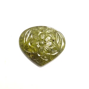 Natural Tourmaline green Heart shape flower carving Semi Precious Making For jewelry