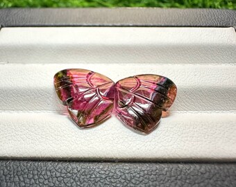 Beautiful Bi Color Tourmaline Carved Butterfly, Genuine Tourmaline Butterfly Loose Gemstone, 9x11 MM Tourmaline Carving Wings Making, Stone