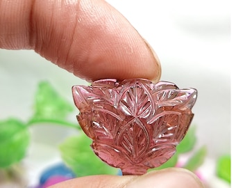 Hand Carved Rubellite Tourmaline Flower Gemstone (21x11x5 mm)