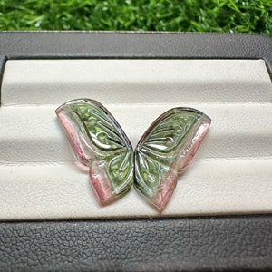Bicolor Tourmaline Carved Butterfly Wings: Gemstone Pair (15x8 mm)