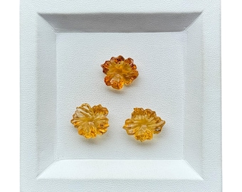 Natural Citrine Flower Carving Set, Golden Gemstone Flower Cabochons, Crystal Carved Flowers, Loose
