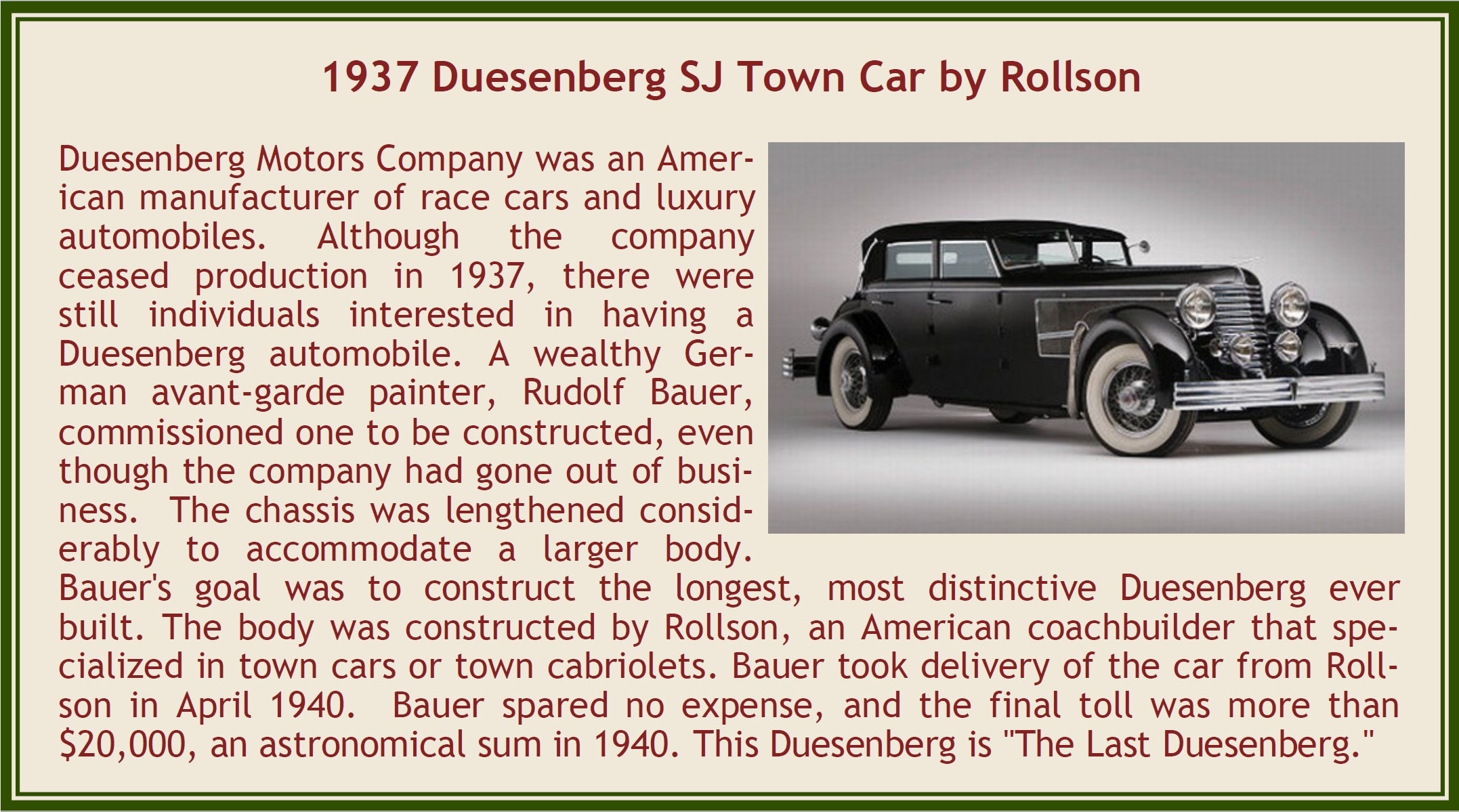 1937 Duesenberg SJ Town Car Châssis 2405 noir 1/18 résine tout monté -EMUS18001C