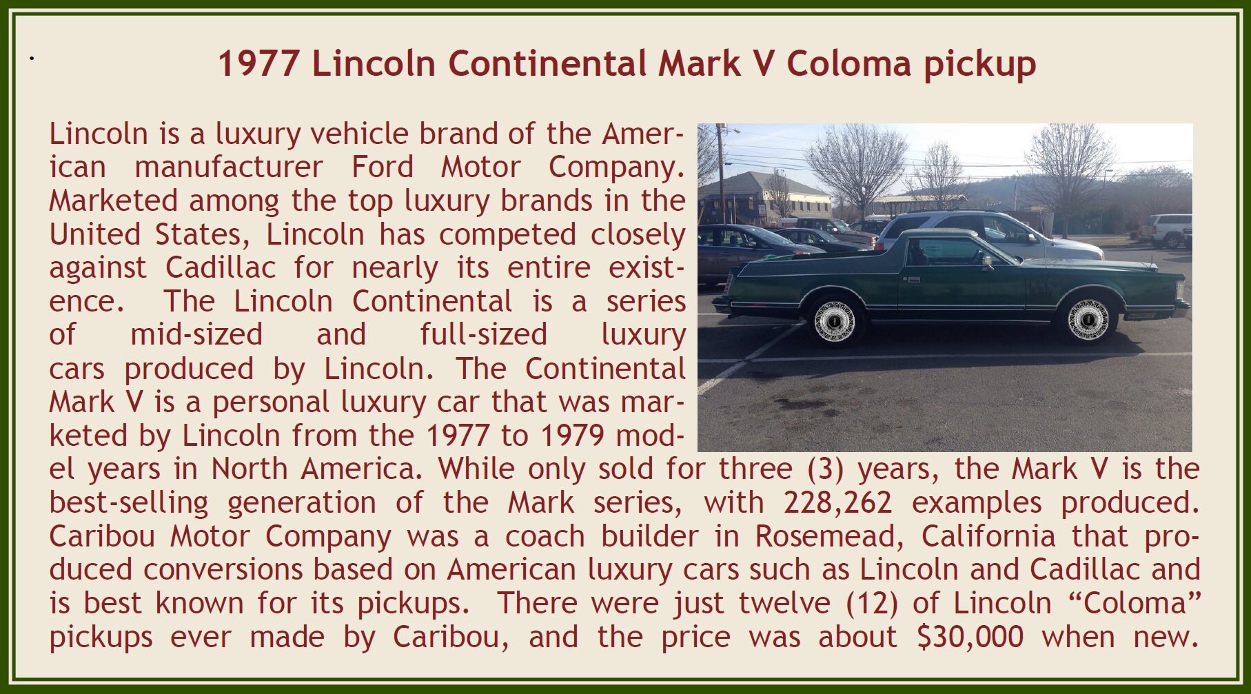 1977 Lincoln Continental Mark V Coloma Pickup bicolore violet 1/43