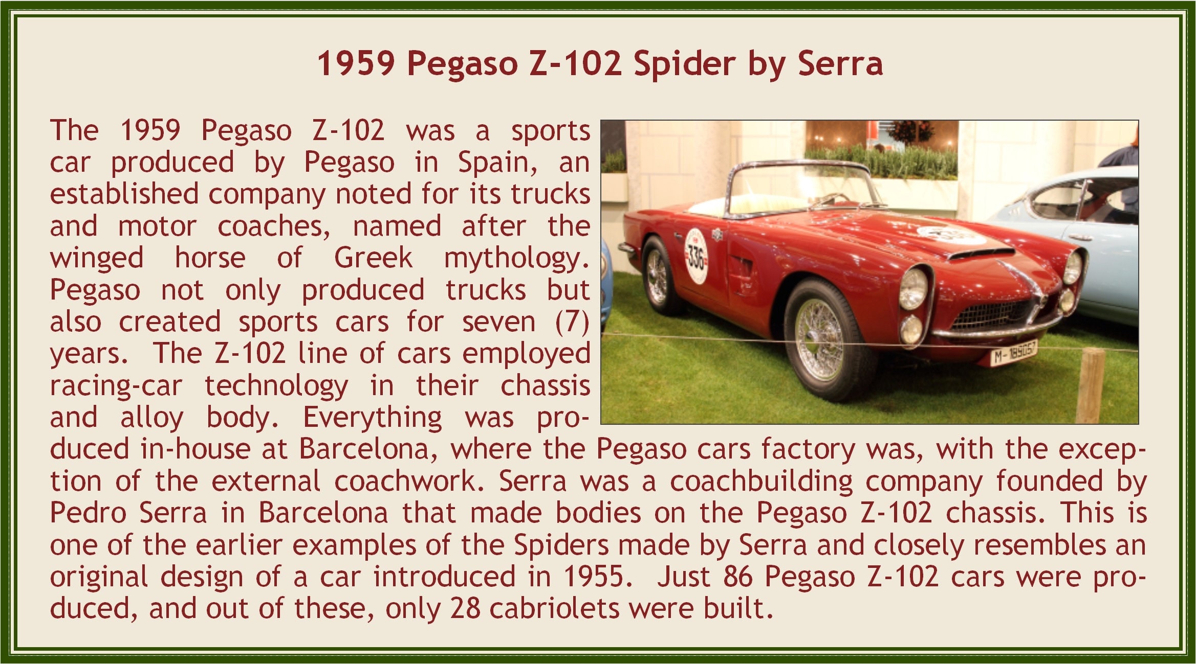 Voiture Pegaso Z-102 Berlinetta 1954 a vendre