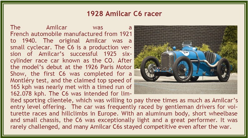 Modèle 1/43 Amilcar C6 Racer 1928 Bleu Par Esval Models - Résine