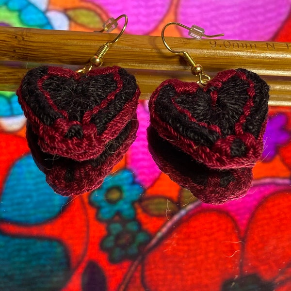 Red Crochet Heart Earrings