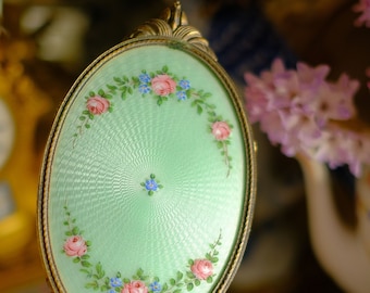 Antique Hand Mirror &quot;Apollo&quot; Floral Guilloche
