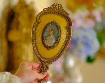 Rare Antique French Style Portrait Hand Mirror