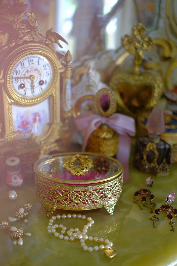 Vintage Ormolu Filigree Jewelry Box