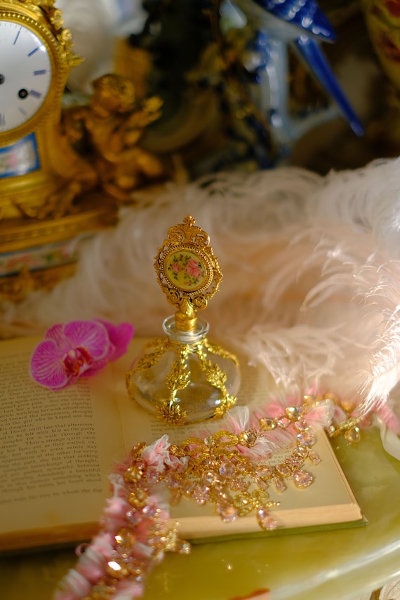 Antique Apollo Floral Ormolu Filigree Perfume Bot… - image 3