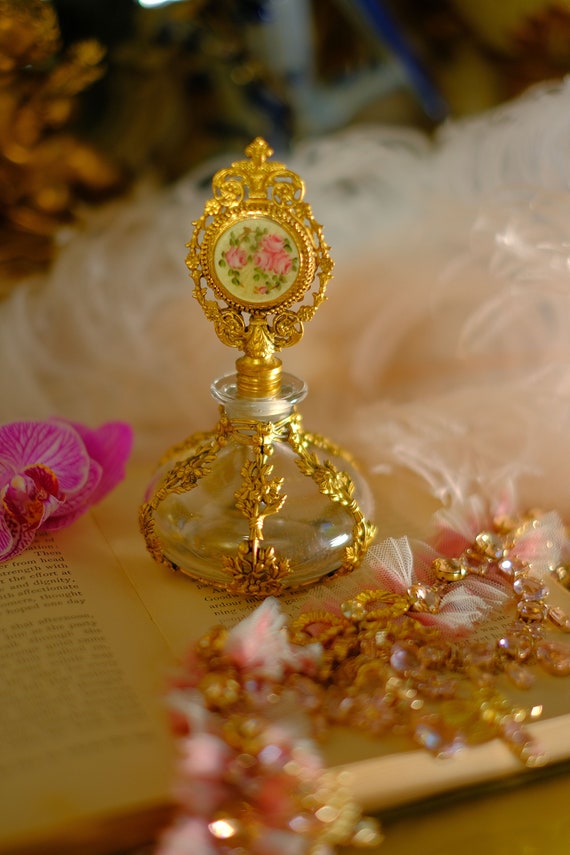Antique Apollo Floral Ormolu Filigree Perfume Bot… - image 10