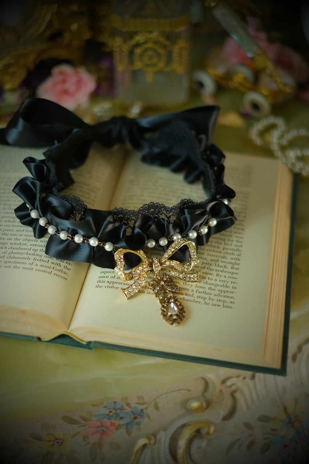 Marie Antoinette Ribbon Choker Necklace Black Gothic Costume - Etsy