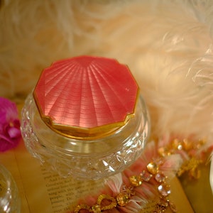 Antique Guilloche Glass Powder Jar Pink