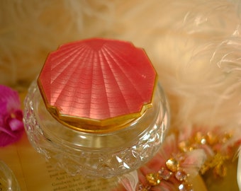 Antique Guilloche Glass Powder Jar Pink