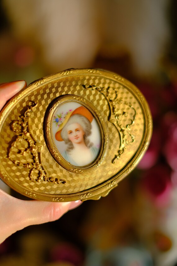 Antique French Jewelry Box Enamel Portrait - image 3