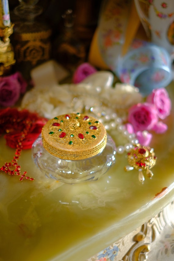 Antique Jeweled Glass Powder Jar - image 1