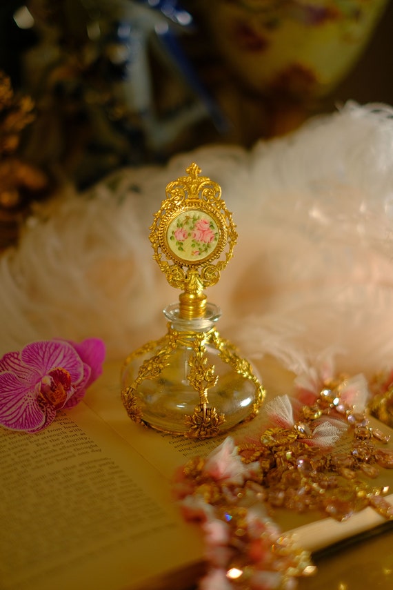 Antique Apollo Floral Ormolu Filigree Perfume Bot… - image 1