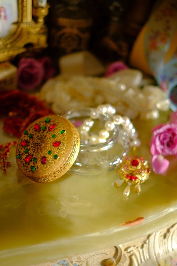 Antique Jeweled Glass Powder Jar - image 3