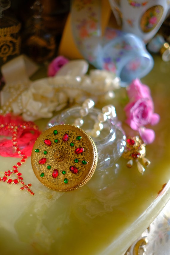 Antique Jeweled Glass Powder Jar - image 9
