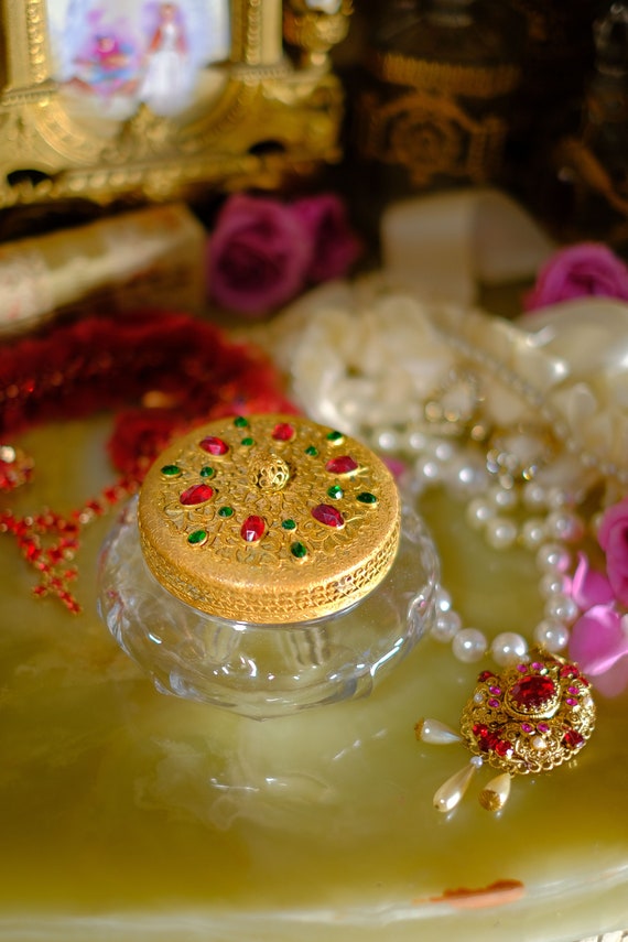 Antique Jeweled Glass Powder Jar - image 6
