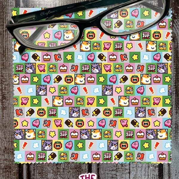 8 bit kirby microfiber cleaning cloth for glasses, sunglasses, cell phone screen, ipad, tablet