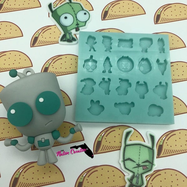 Invader zim and gir themed shaker bits studs silicone mold *made to order