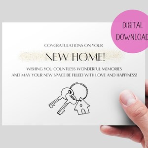 Nieuwe thuis afdrukbare kaart | Gefeliciteerd met uw nieuwe huis | Nieuwe huiskaart | Nieuwe woonwensen. DIGITALE DOWNLOAD. Stijlvolle, eenvoudige bewegende kaart.