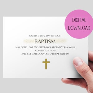 Tarjeta imprimible de bautismo, descarga instantánea. Tarjeta de Bautismo Cristiano, Tarjeta de Bautismo Cristiano imprimible. Tarjeta de bautizo. Tarjeta con clase y elegante.