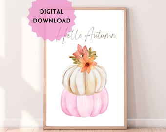 Pumpkin Print Fall Decor, DIGITAL Pumpkin Printable Wall Art, Pumpkin Watercolour Painting, Fall wall art, Rustic fall Print, Fall Farmhouse