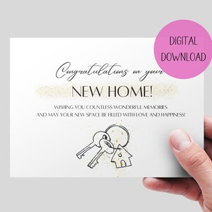 Tarjeta imprimible de nuevo hogar / Felicitaciones por su nuevo hogar / Tarjeta de nueva casa / Deseos de nuevo hogar. DESCARGA DIGITAL. Tarjeta móvil elegante y sencilla.