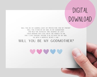 Godmother Proposal Printable Card, Be My Godmother Card, DIGITAL DOWNLOAD For Godmother, Will You Be My Godmother Card, Ask Godmother
