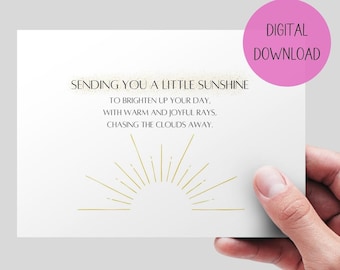 Sending You Sunshine Card, Printable greeting Card, Thinking of You Card, Cheering Up Card For Best Friend, Cute DIGITAL DOWNLOAD card. Sun.