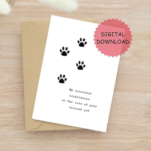 Carte de sympathie pour animaux de compagnie imprimable, carte de condoléances pour animaux de compagnie, sympathie pour animaux de compagnie, décès d’animaux de compagnie, perte de chat de chien, condoléances de chat de chien, FICHIER NUMÉRIQUE, carte 5x7