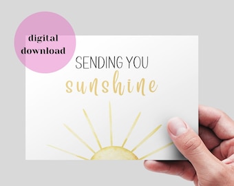 Sending You Sunshine Card, Printable greeting Card, Thinking of You Card, Cheering Up Card For Best Friend, Cute DIGITAL DOWNLOAD card. Sun.