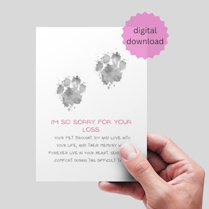 Tarjeta de condolencia para perros imprimible, tarjeta de condolencia para mascotas, condolencia para mascotas, muerte de mascotas, pérdida de perro, condolencia para perros, ARCHIVO DIGITAL. Tarjeta imprimible de pérdida de gato