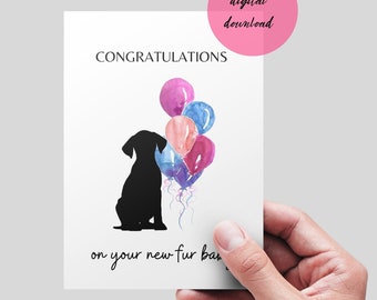 Felicitaciones por su tarjeta imprimible Fur Baby, tarjeta de adopción de perros, TARJETA DIGITAL imprimible de adopción