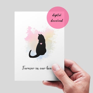 Carte de sympathie pour chat imprimable, carte NUMÉRIQUE,. Mémorial du chat, perte d'un animal de compagnie. Toujours dans nos cœurs.