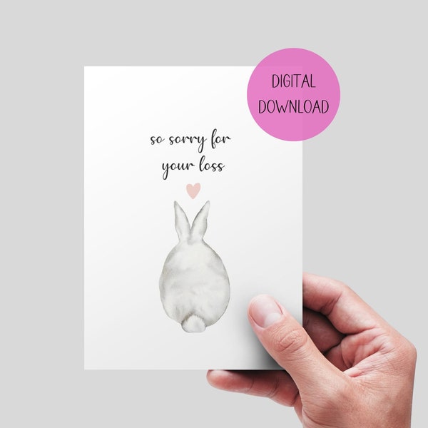 Bunny Sympathy Card Printable, Pet Condolence Card, Pet Sympathy, Pet Death, Loss of Rabbit, Bunny Condolence, DIGITAL FILE.