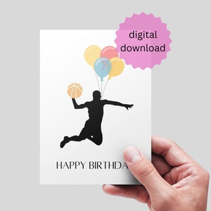 Carte imprimable de joyeux anniversaire de basket-ball. Carte de fan de basket-ball. TÉLÉCHARGEMENT NUMÉRIQUE.