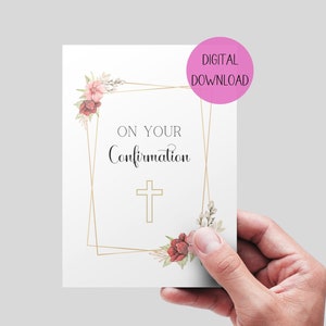 Auf die Karte zum Konfirmationstag. Druckbare Karte |Florale Bestätigungskarte | Gold Konfirmation Karte | Religiöse Karte. DIGITALER DOWNLOAD.