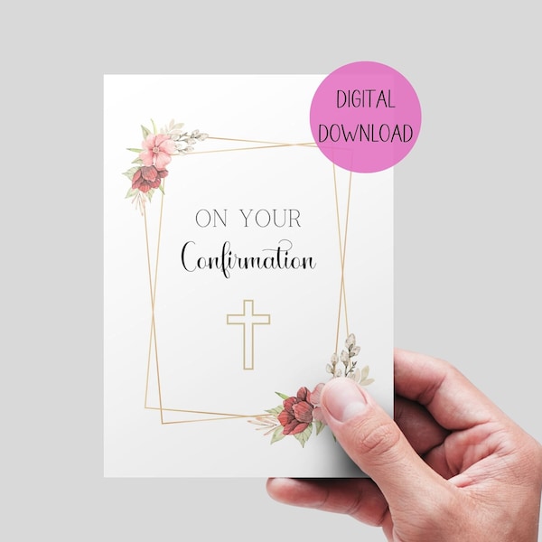On your Confirmation Day Card. Printable Card |Floral confirmation card | Gold Confirmation Card | Religious Card. DIGITAL DOWNLOAD.