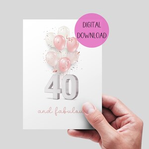 40 und fabelhafte Karte zum Ausdrucken. DIGITALER DOWNLOAD. Rosa 40er Geburtstagskarte. 5x7 digitaler Download.